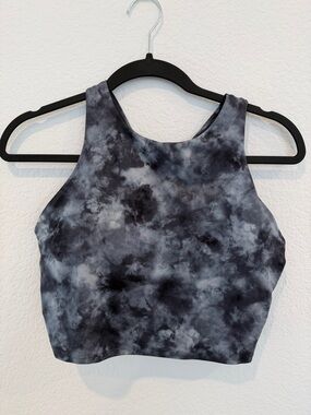 Athleta Black & Gray Tie-Dye High-Neck Crop Tank